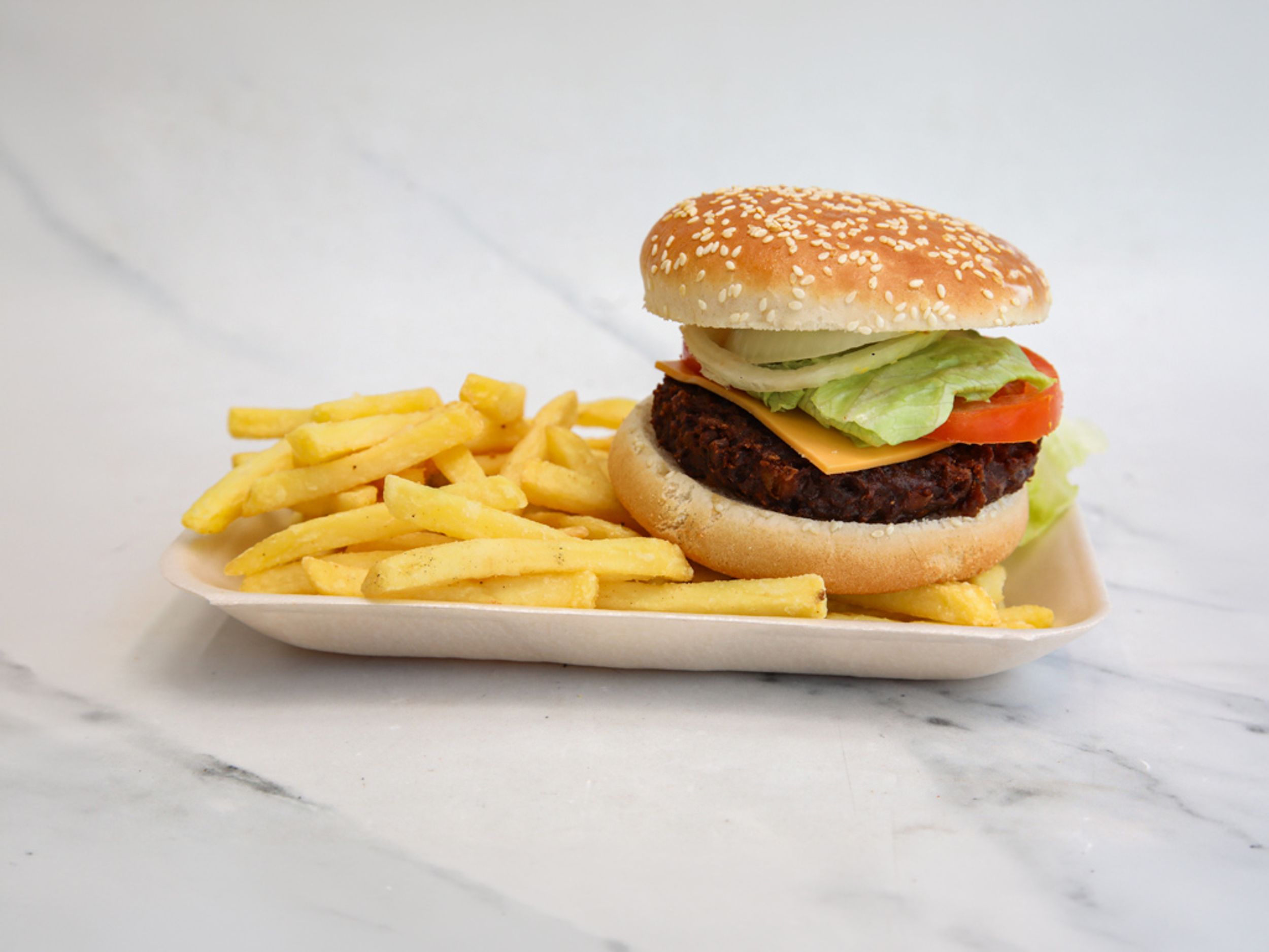 SPICY BEAN BURGER with Fries